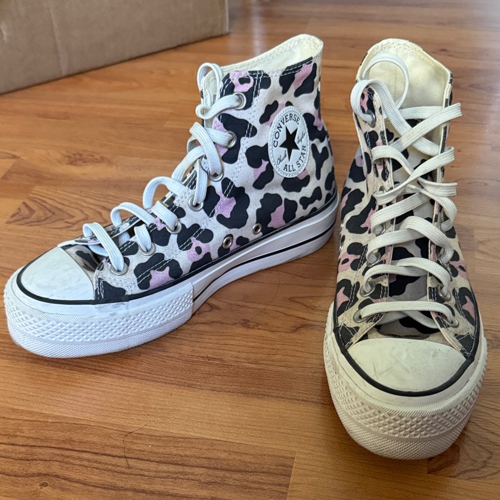 Converse Women's High-Top Sneakers - Pink, Black, and White Cow Print